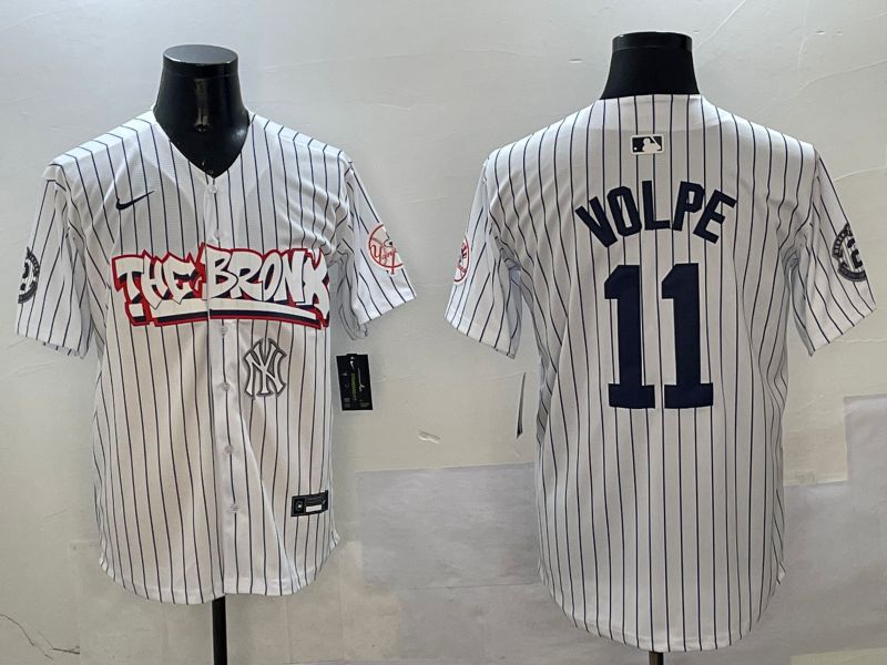 Men New York Yankees #11 Volpe White Stripe four generations Joint Name 2025 Nike MLB Jersey style 10